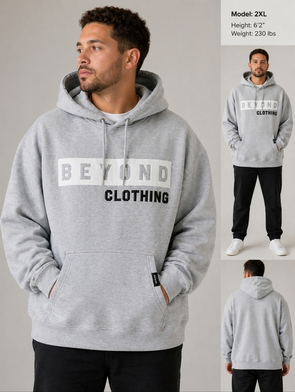 2XL Beyond Clothing Gray Oversized Hoodie Pullover Streetwear Cotton Blend